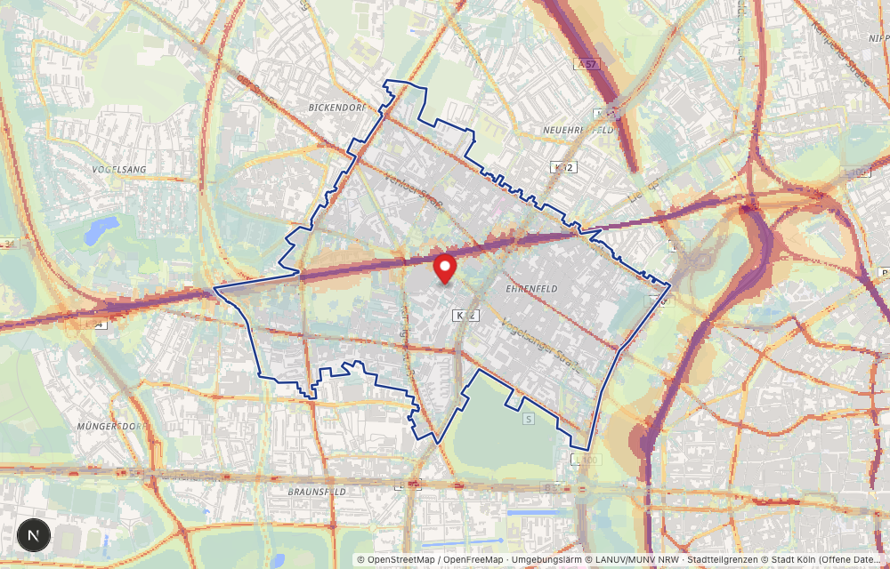 Lärmkarte Ehrenfeld nachts (L-Night)